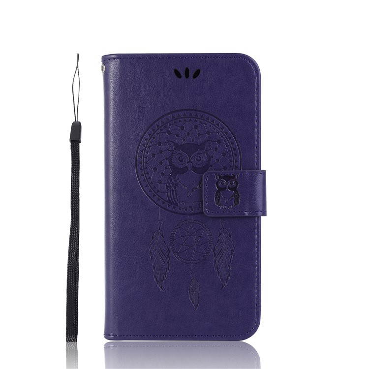 Imprint Owl Dream Catcher Leather Wallet Stand Case for Motorola Moto E5 Play Go - Purple-2