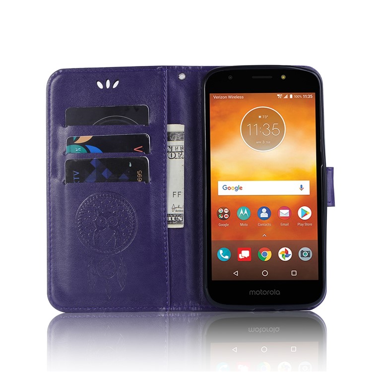 Imprint Owl Dream Catcher Leather Wallet Stand Case for Motorola Moto E5 Play Go - Purple-4