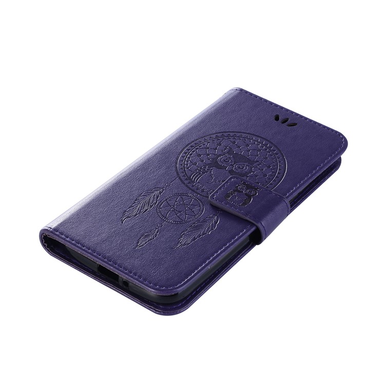 Imprint Owl Dream Catcher Leather Wallet Stand Case for Motorola Moto E5 Play Go - Purple-7