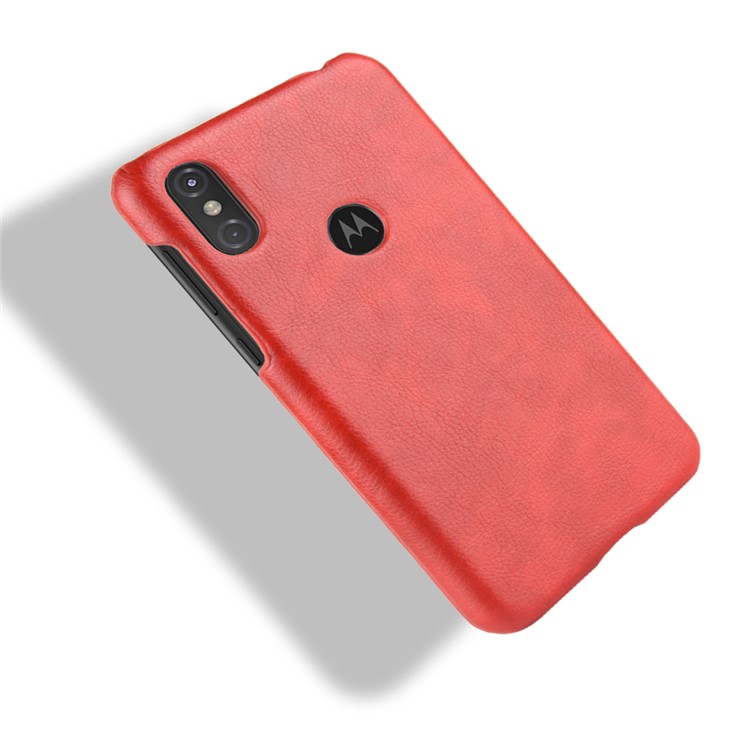 Litchi Skin Leather Coated Hard Back Case for Motorola One / P30 Play in China - Red-4