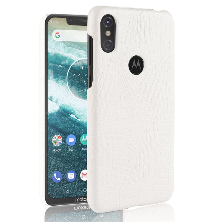 Crocodile Texture PU Leather Coated PC Phone Casing for Motorola One / P30 Play (China) - White-1