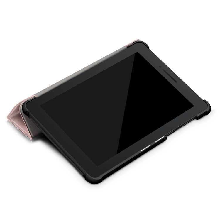 Tri-fold Stand PU Leather Protective Shell for Lenovo Tab E7 TB-7104F - Rose Gold-8