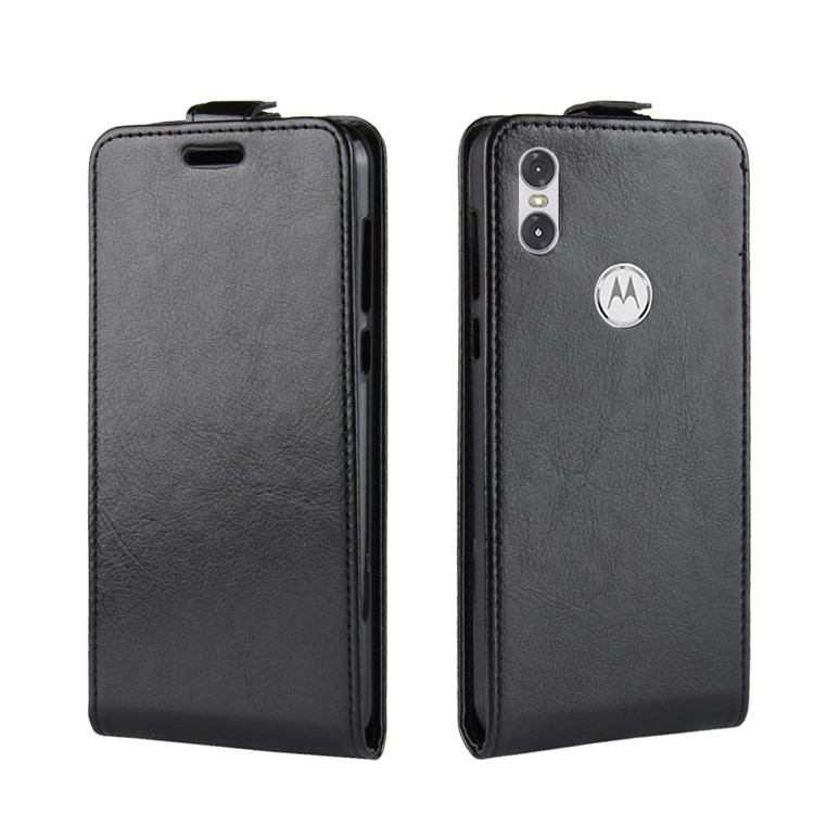 Escudo Vertical Do Couro Da Aleta Do Cavalo Louco Com O Entalhe De Cartão Para O Motorola Um / Jogo De P30 (china) - Preto-2