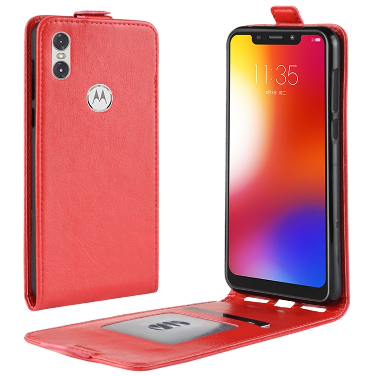 Crazy Horse Vertical Flip Leather Case with Card Holder for Motorola One / P30 Play (China) - Red-1