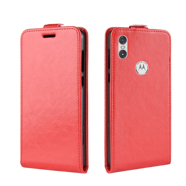 Crazy Horse Vertical Flip Leather Case with Card Holder for Motorola One / P30 Play (China) - Red-2