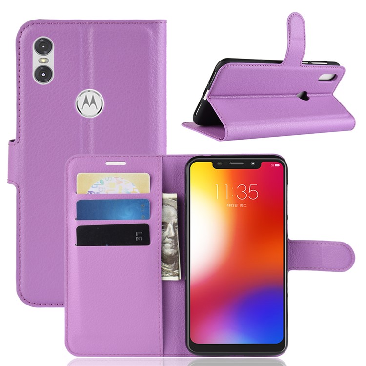 Litchi Texture Wallet Leather Protection Case for Motorola One / P30 Play - Purple-1