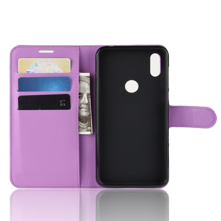 Litchi Texture Wallet Leather Protection Case for Motorola One / P30 Play - Purple-3