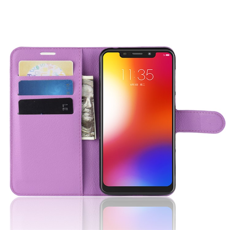 Litchi Texture Wallet Leather Protection Case for Motorola One / P30 Play - Purple-4