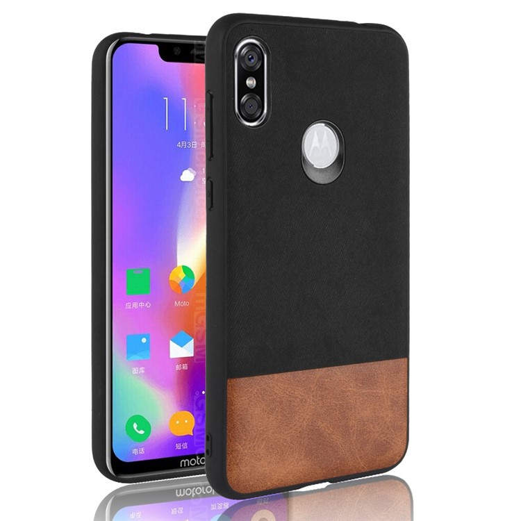 Bi-color Splicing PU Leather Coated PC + TPU Hybrid Case for Motorola One / P30 Play (China) - Black-1