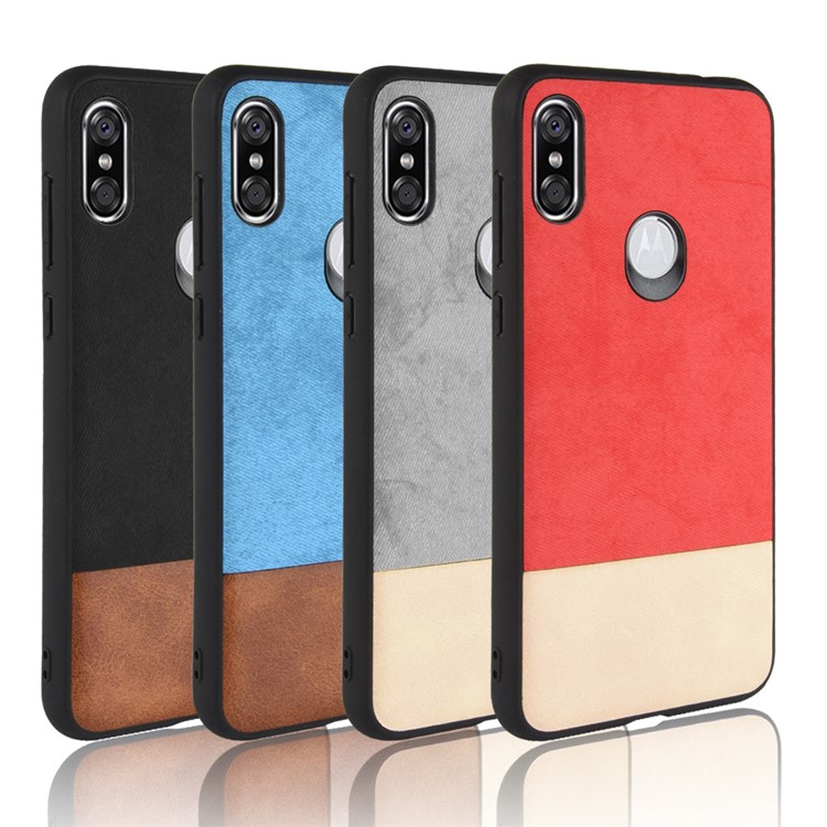 Bi-color Splicing PU Leather Coated PC + TPU Hybrid Case for Motorola One / P30 Play (China) - Black-7
