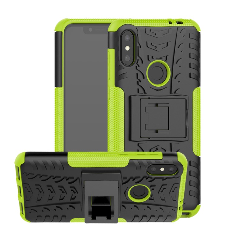 Anti-slip PC + TPU Hybrid Cover Shell with Kickstand for Motorola One Power / P30 Note in China - Green-1