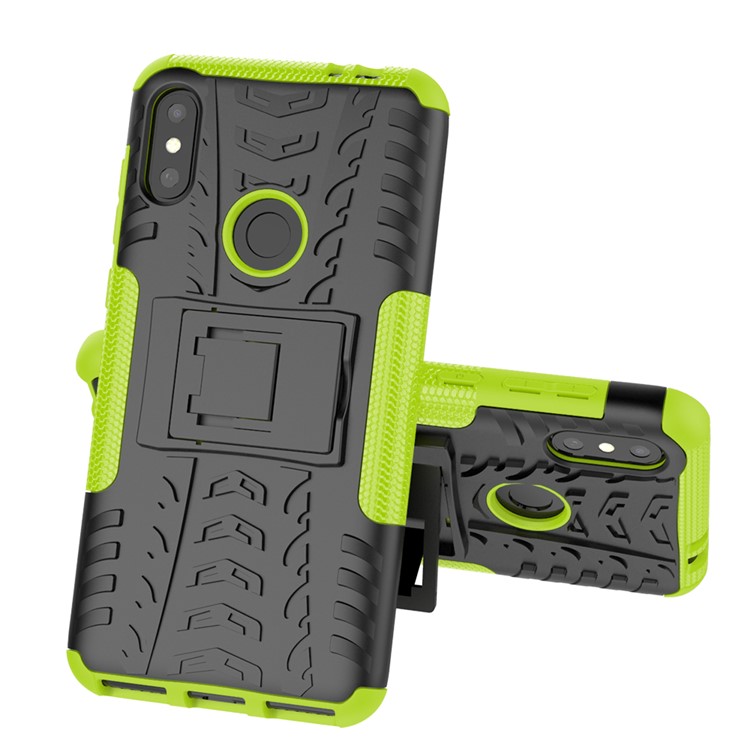 Anti-slip PC + TPU Hybrid Cover Shell with Kickstand for Motorola One Power / P30 Note in China - Green-2