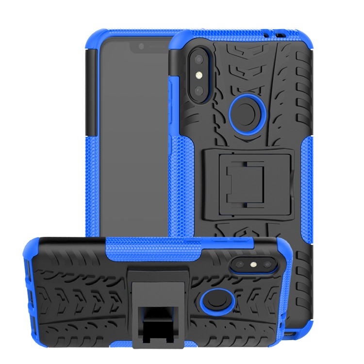 Anti-slip PC + TPU Hybrid Protective Case with Kickstand for Motorola One Power / P30 Note in China - Blue-1