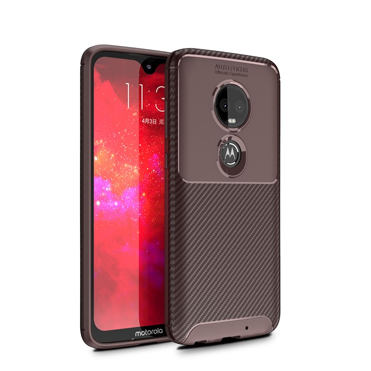 Anti-drop Carbon Fiber Texture Soft TPU Protection Shell for Motorola Moto G7 / G7 Plus - Brown-1