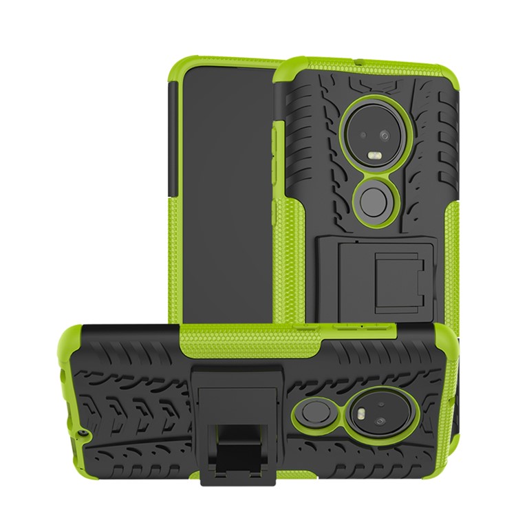Anti-slip PC + TPU Hybrid Mobile Phone Case with Kickstand for Motorola Moto G7 / G7 Plus - Green-1