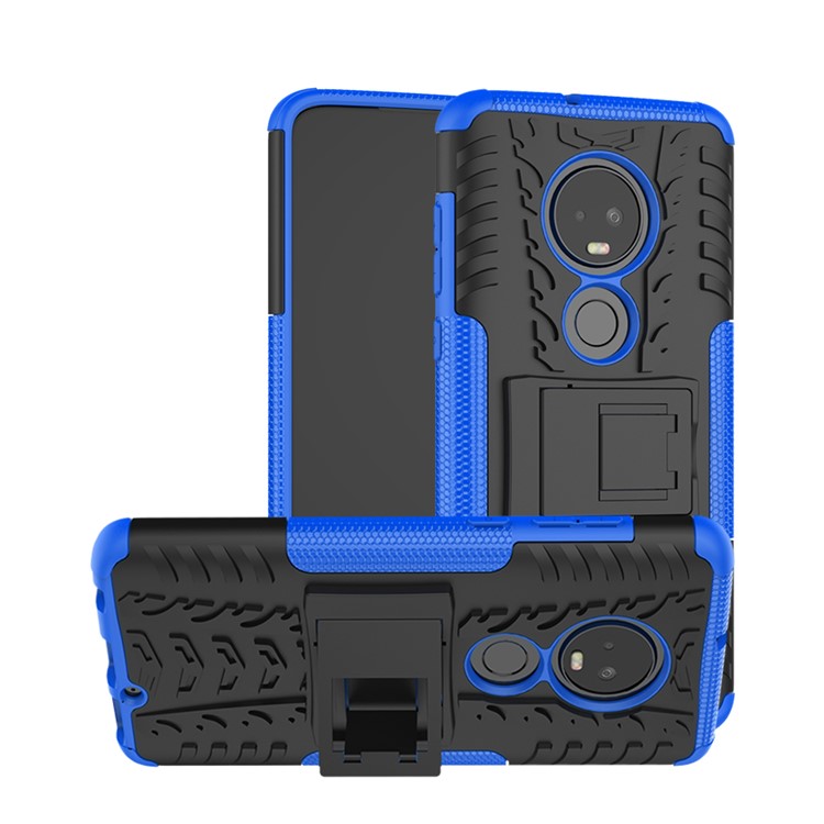 Anti-slip PC + TPU Combo Cover Case with Kickstand for Motorola Moto G7 / G7 Plus - Blue-1