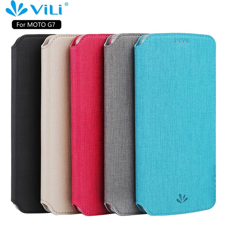 VILI DMX Cross Texture Card Holder Leather Stand Cover for Motorola Moto G7 / Moto G7 Plus - Blue-6