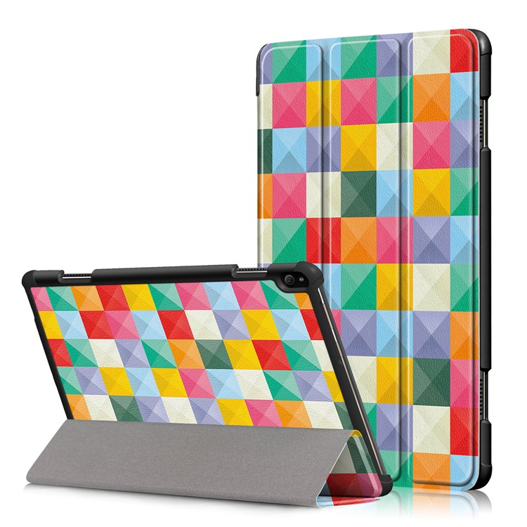 Pattern Printing PU Leather Smart Tablet Case with Tri-fold Stand for Lenovo Tab P10 TB-X705F - Colorful Triangles Grids-1