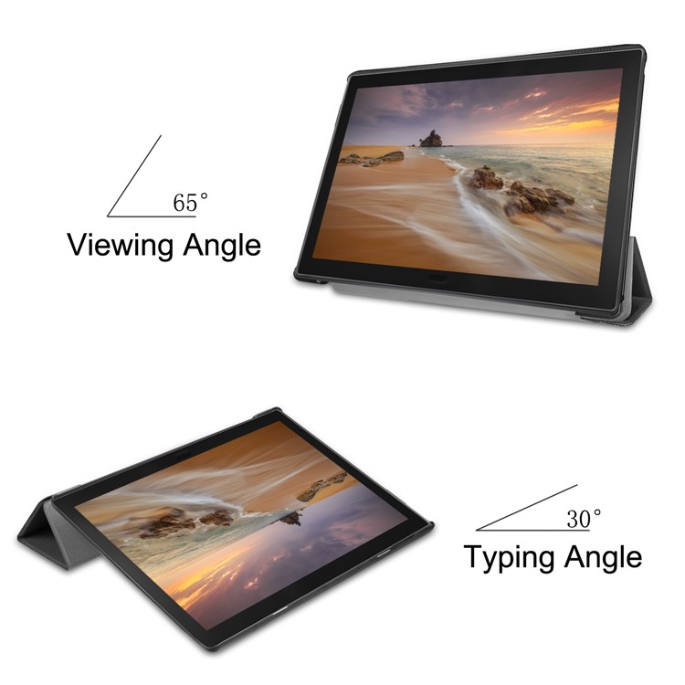 Caso de Couro Tri-fold Com Stand For Lenovo Tab E10 - Preto