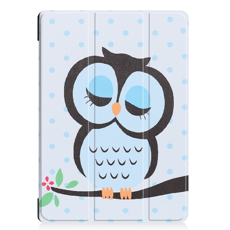 Pattern Printing Tri-fold Stand Leather Case Cover for Lenovo Tab E10 - Sleeping Owl on the Branch-2