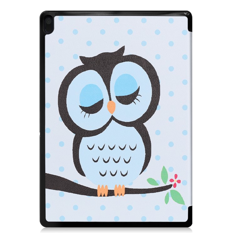 Pattern Printing Tri-fold Stand Leather Case Cover for Lenovo Tab E10 - Sleeping Owl on the Branch-3