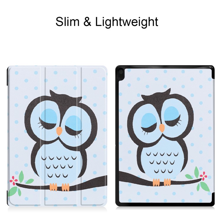 Pattern Printing Tri-fold Stand Leather Case Cover for Lenovo Tab E10 - Sleeping Owl on the Branch-4