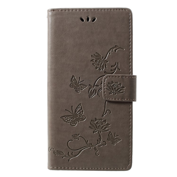 Imprint Butterfly Flowers Leather Wallet Case Cover for Motorola Moto G7 / G7 Plus - Grey-1