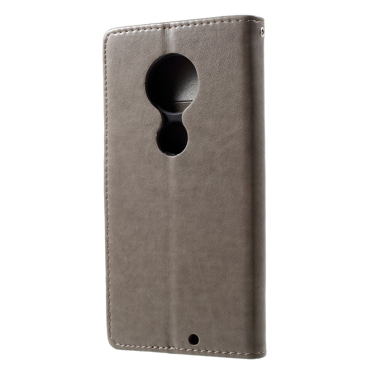 Imprint Butterfly Flowers Leather Wallet Case Cover for Motorola Moto G7 / G7 Plus - Grey-2