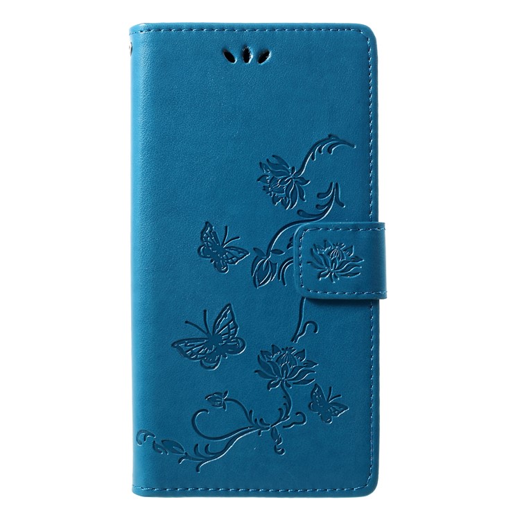 Aufdruck Schmetterlingsblumen Leder Brieftasche Hülle Für Motorola G7 - Blau-1