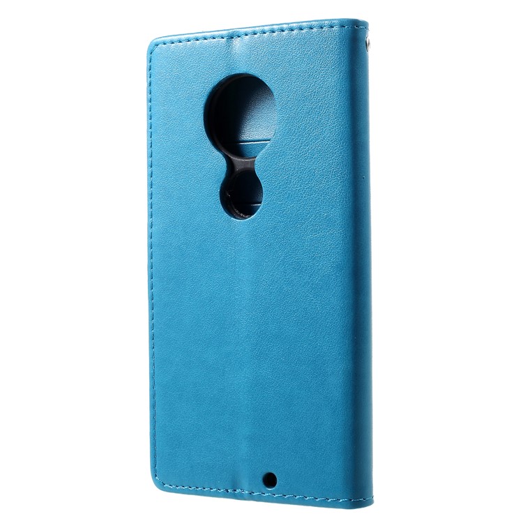 Aufdruck Schmetterlingsblumen Leder Brieftasche Hülle Für Motorola G7 - Blau-2