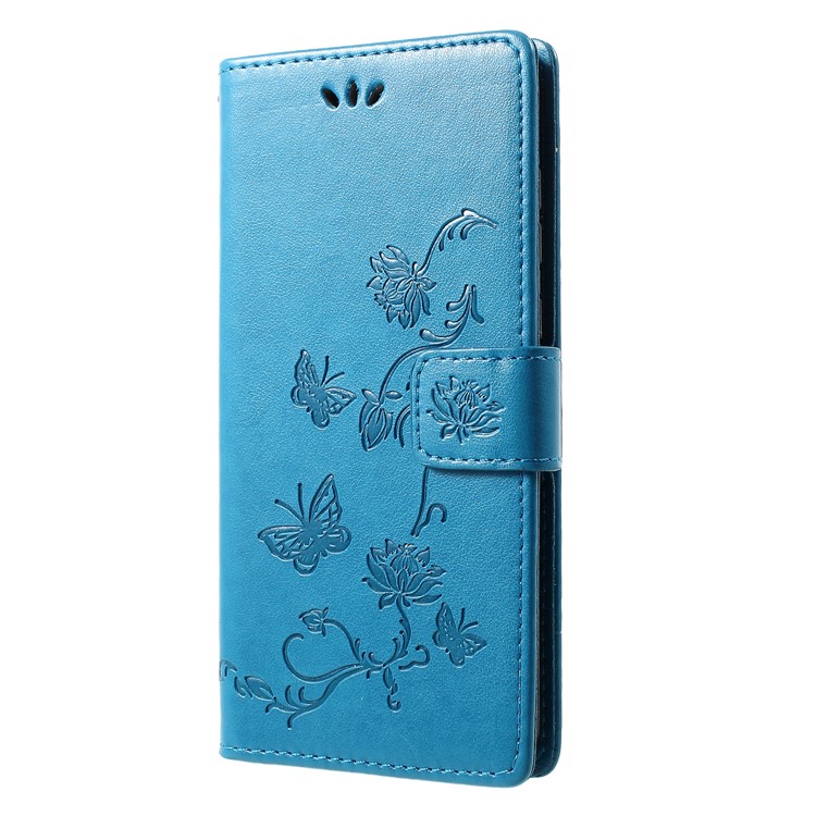 Aufdruck Schmetterlingsblumen Leder Brieftasche Hülle Für Motorola G7 - Blau-3