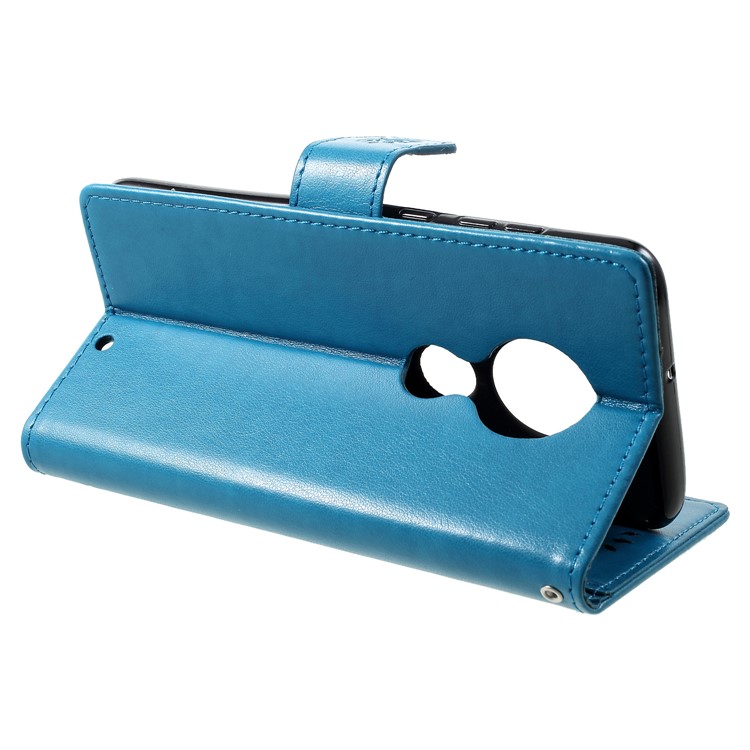 Aufdruck Schmetterlingsblumen Leder Brieftasche Hülle Für Motorola G7 - Blau-4