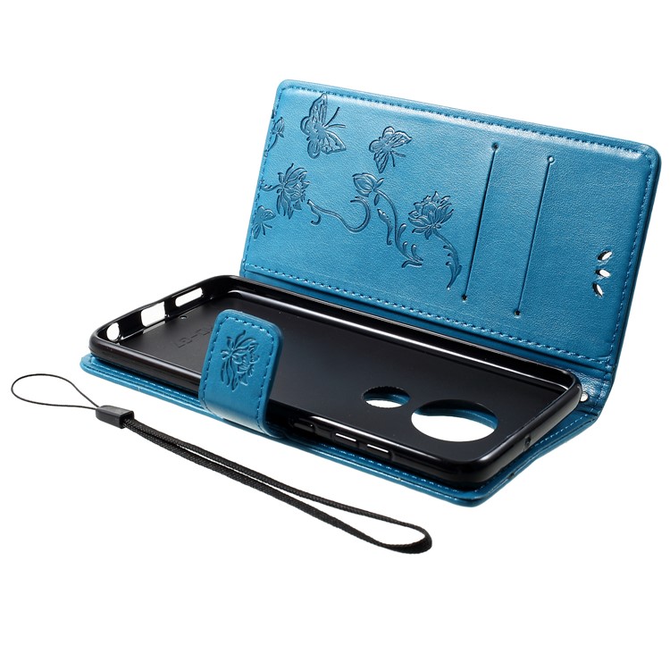 Aufdruck Schmetterlingsblumen Leder Brieftasche Hülle Für Motorola G7 - Blau-5