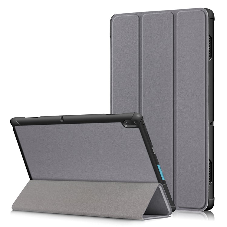 Tri-fold Stand Leather Shockproof Case for Lenovo Tab E10 TB-X104F - Grey-1