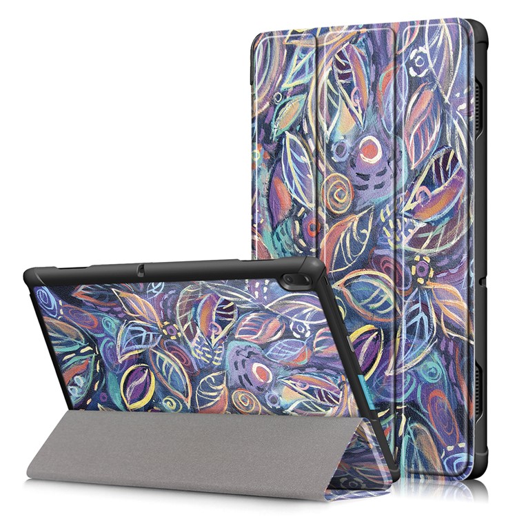 Pattern Printing Tri-fold Stand PU Leather Tablet Cover for Lenovo Tab E10 TB-X104F - Colorful Leaves-1