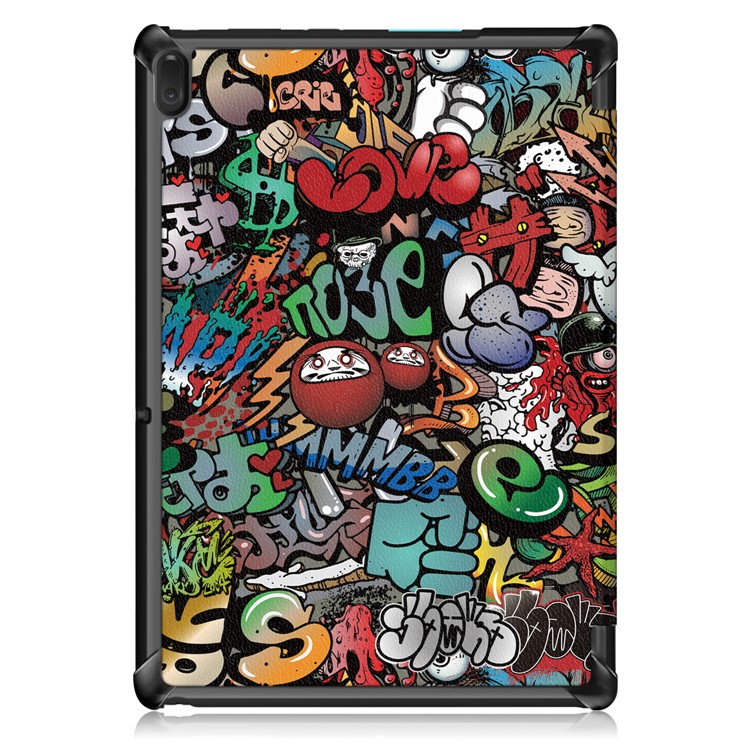 Pattern Printing Tri-fold Stand PU Leather Tablet Shell for Lenovo Tab E10 TB-X104F - Graffiti Pattern-3