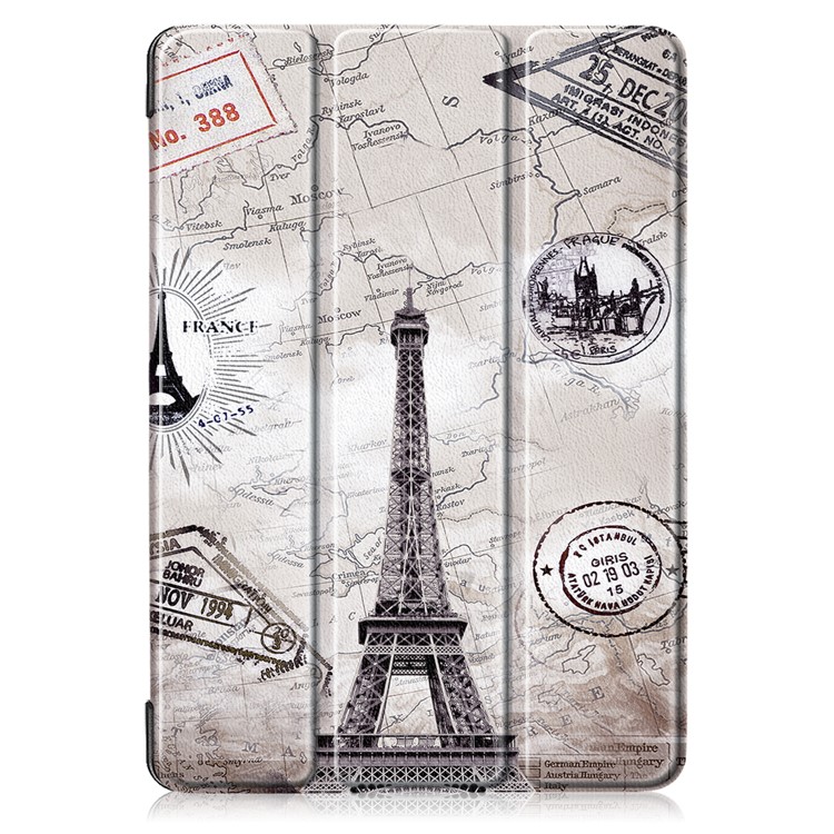 Pattern Printing PU Leather Flip Shell with Tri-fold Stand for Lenovo Tab E10 TB-X104F - Eiffel Tower and Map-2