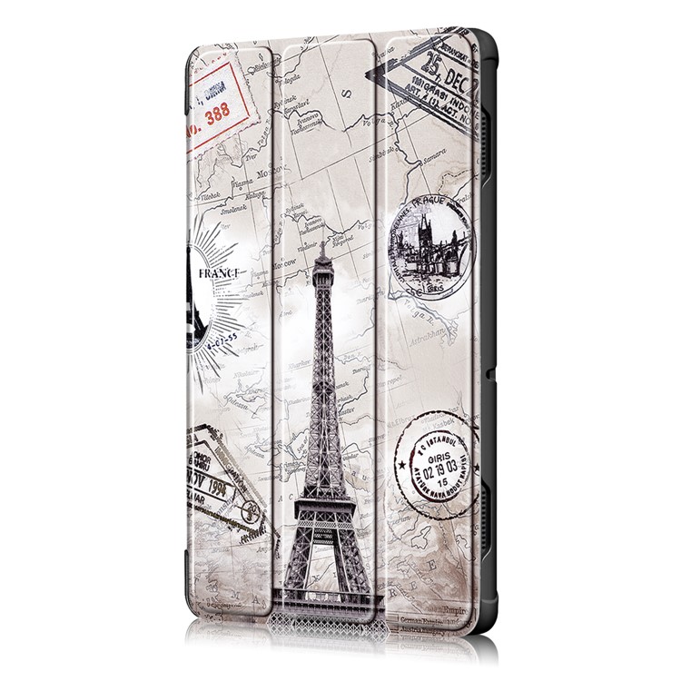 Pattern Printing PU Leather Flip Shell with Tri-fold Stand for Lenovo Tab E10 TB-X104F - Eiffel Tower and Map-4