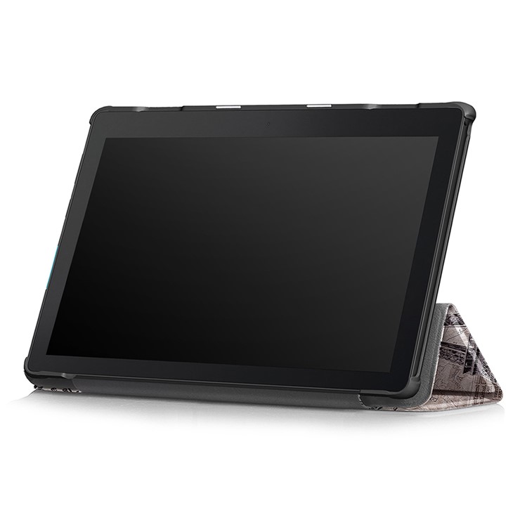 Pattern Printing PU Leather Flip Shell with Tri-fold Stand for Lenovo Tab E10 TB-X104F - Eiffel Tower and Map-5
