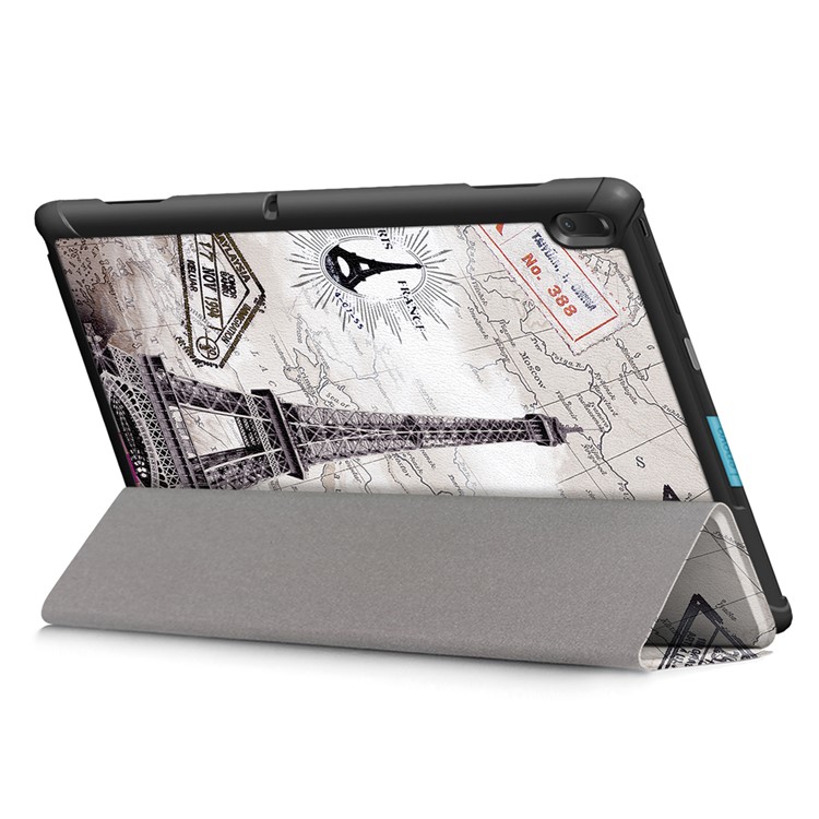 Pattern Printing PU Leather Flip Shell with Tri-fold Stand for Lenovo Tab E10 TB-X104F - Eiffel Tower and Map-6