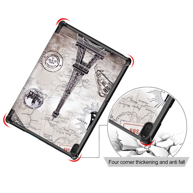 Pattern Printing PU Leather Flip Shell with Tri-fold Stand for Lenovo Tab E10 TB-X104F - Eiffel Tower and Map-8