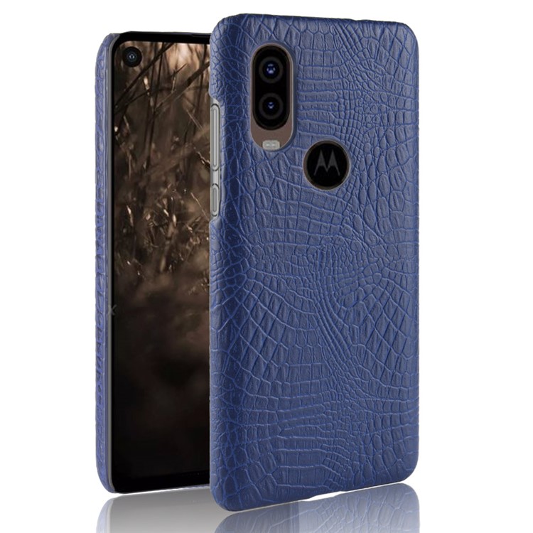 Crocodile Texture PU Leather Coated Hard Mobile Phone Case for Motorola One Vision / P50 - Dark Blue-1