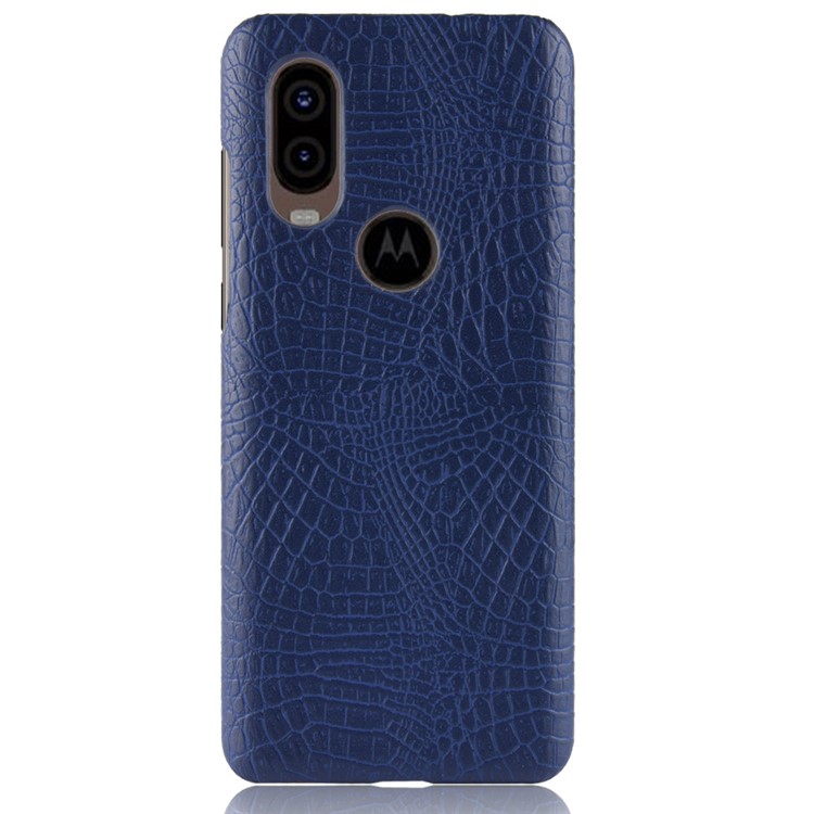 Crocodile Texture PU Leather Coated Hard Mobile Phone Case for Motorola One Vision / P50 - Dark Blue-2