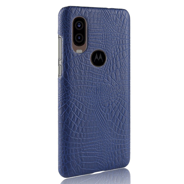 Crocodile Texture PU Leather Coated Hard Mobile Phone Case for Motorola One Vision / P50 - Dark Blue-3