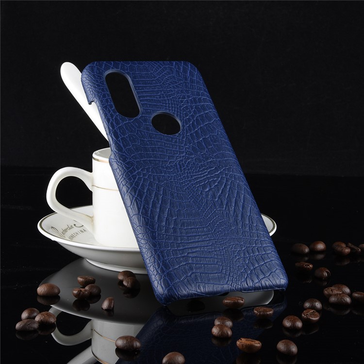 Crocodile Texture PU Leather Coated Hard Mobile Phone Case for Motorola One Vision / P50 - Dark Blue-4