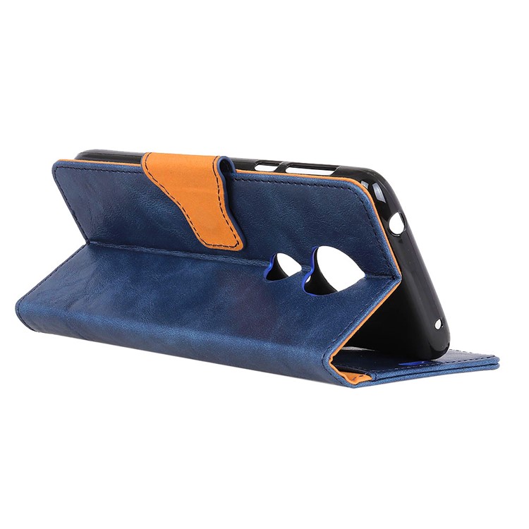 Crazy Horse Wallet Leather Stand Phone Case for Motorola Moto G7 Play - Blue-7