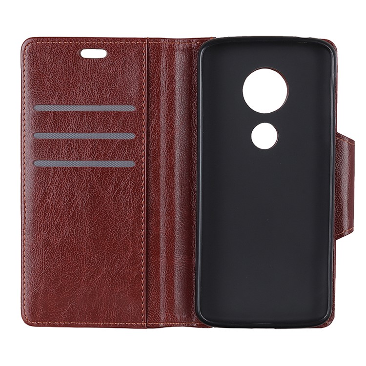 Textured PU Leather Wallet Stand Case for Motorola Moto G7 Play - Brown-6