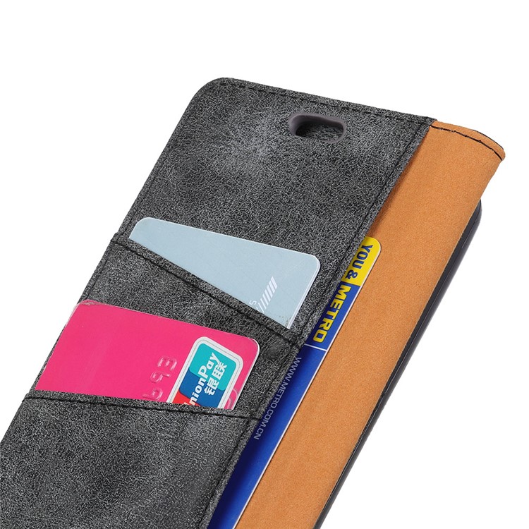 Vintage Style Split Leather Stand Magnetic Wallet Case for Motorola Moto G7 Play - Grey-4