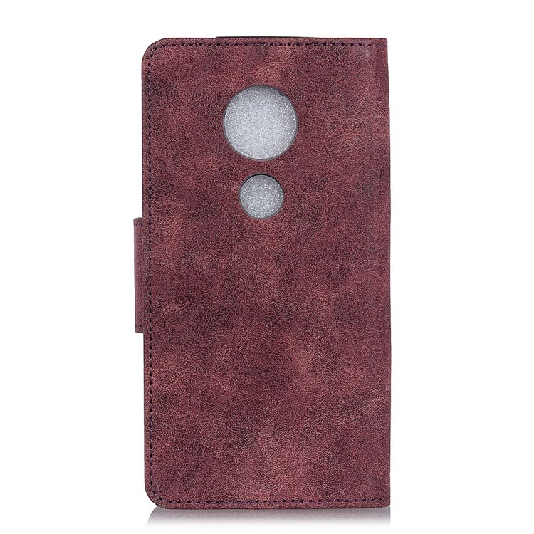 Vintage Style Split Leather Stand Magnetic Wallet Shell for Motorola Moto G7 Play - Wine Red-7