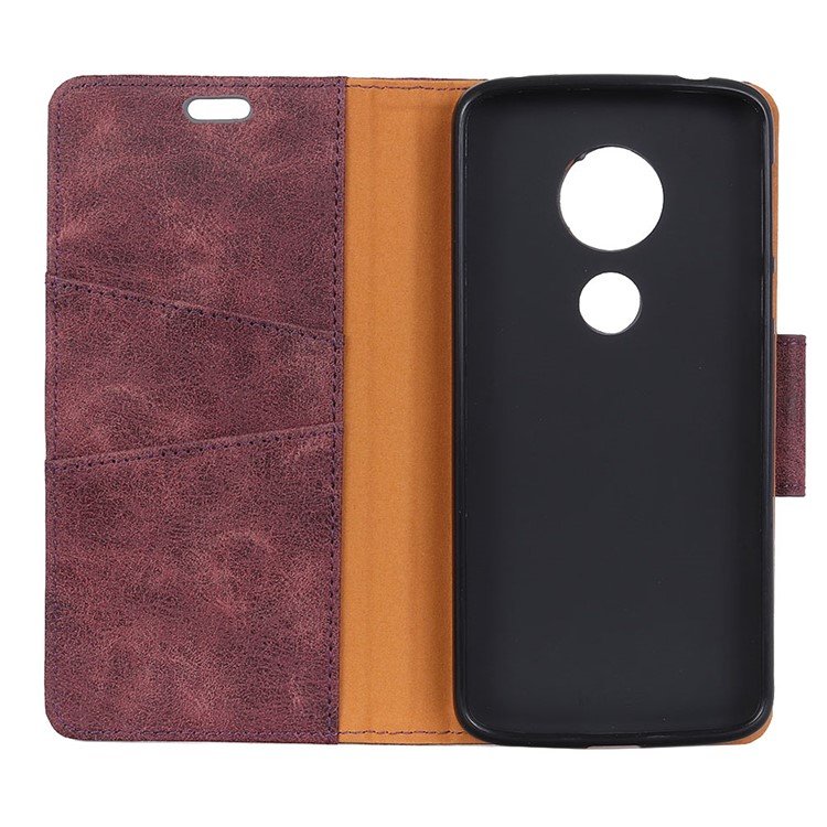 Vintage Style Split Leather Stand Magnetic Wallet Shell for Motorola Moto G7 Play - Wine Red-8